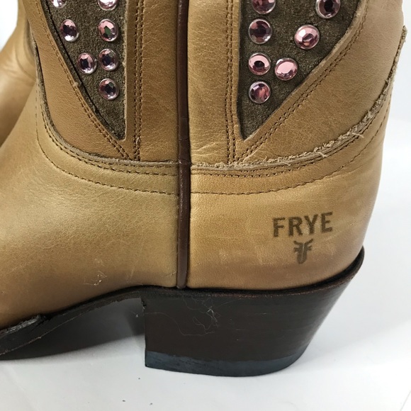 FRYE Cowboy Boots Leather Pink Rhinestone Western - Picture 10 of 14